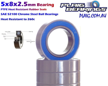 25 PCS Blue 5x8x2.5 MR85-2RS 5*8*2.5 Tamiya 850 Rubber Sealed Ball Bearings