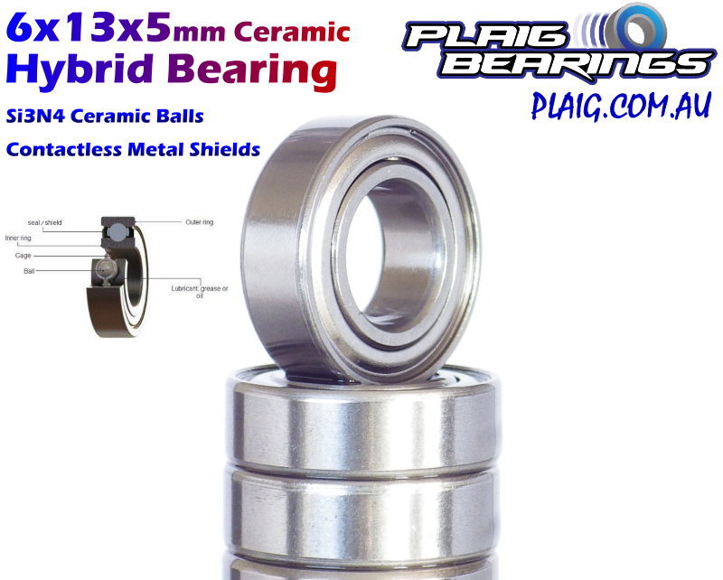 6x13x5mm Ceramic Bearing – Metal Shields – MR686zzC - Plaig Bearings