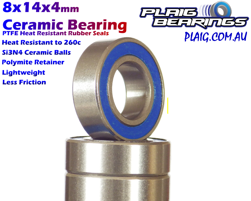 8x14x4mm Ceramic Bearing – Rubber Seals – MR148-2RSC - Plaig Bearings