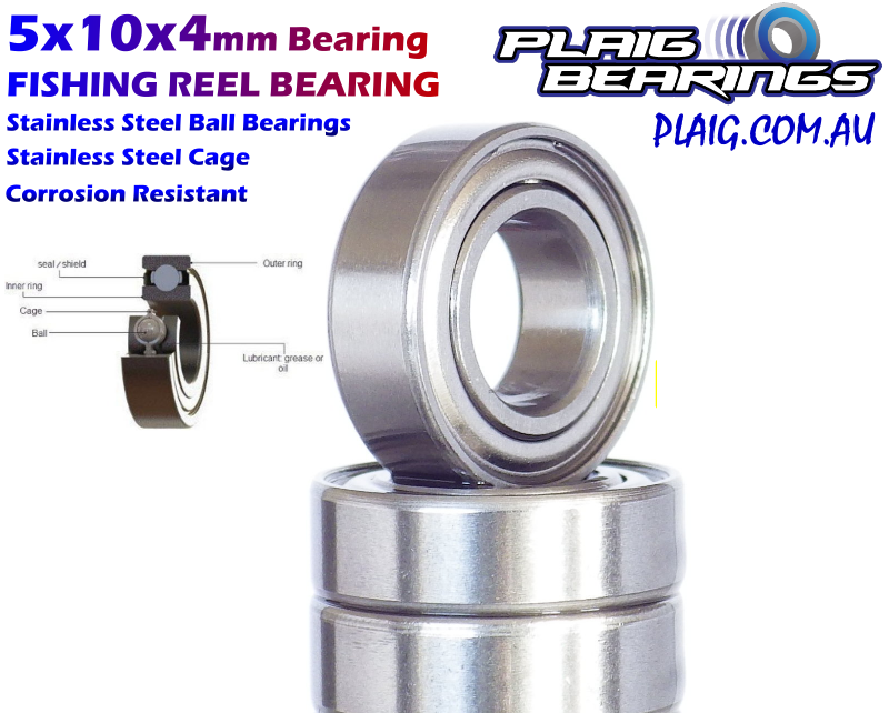 5x10x4mm Fishing Reel Bearing – Stainless Steel – SMR105zz - Plaig Bearings
