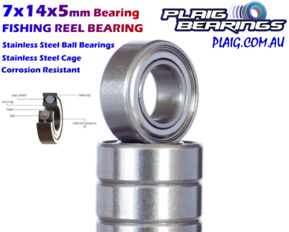 7x14x5mm Fishing Reel Bearing – Stainless Steel – SMR687zz - Plaig Bearings