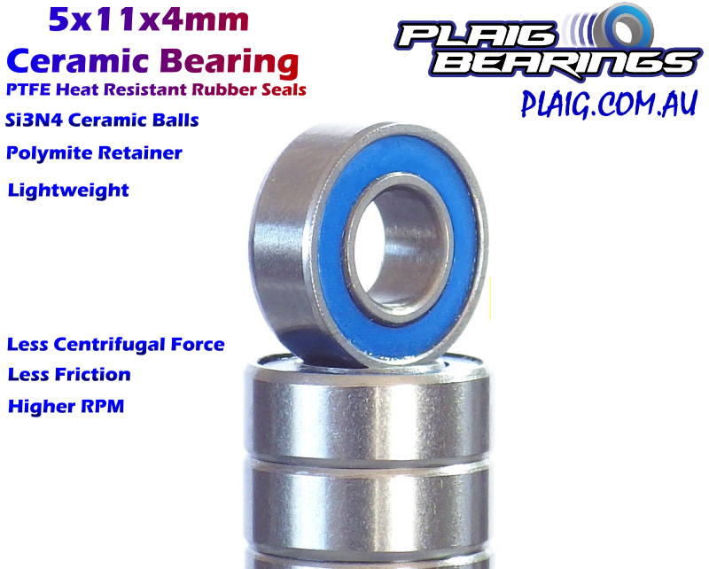 5x11x4mm Ceramic Bearing – Rubber Seals – MR115-2RSC - Plaig Bearings