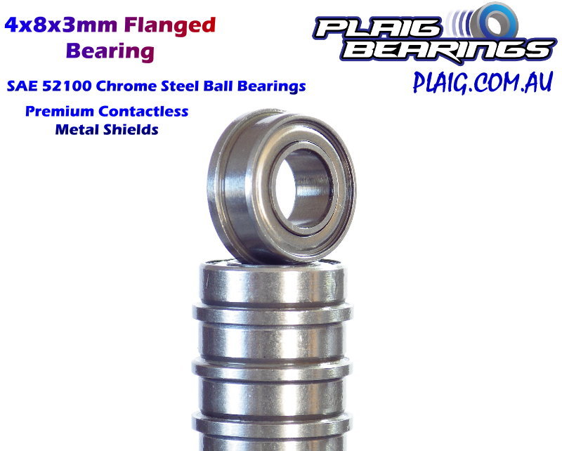 4x8x3mm Flanged Bearing – Metal Shields – MF84zz - Plaig Bearings
