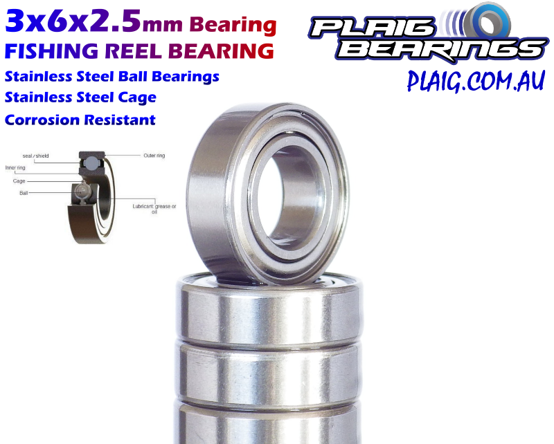 3x6x2.5mm Fishing Reel Bearing – Stainless Steel – SMR63zz - Plaig Bearings
