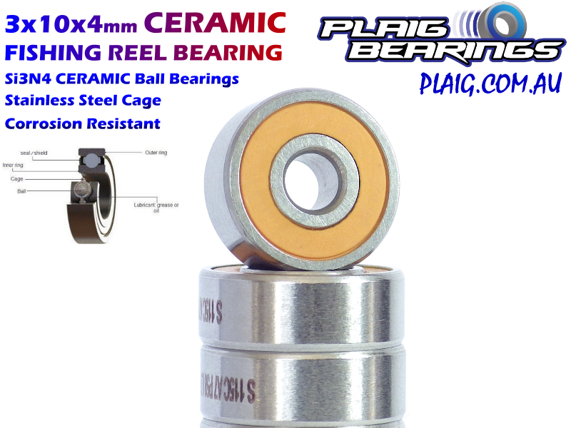 3x10x4mm CERAMIC Fishing Reel Bearing – Orange Rubber Seals – SMR103C-2OS -  Plaig Bearings