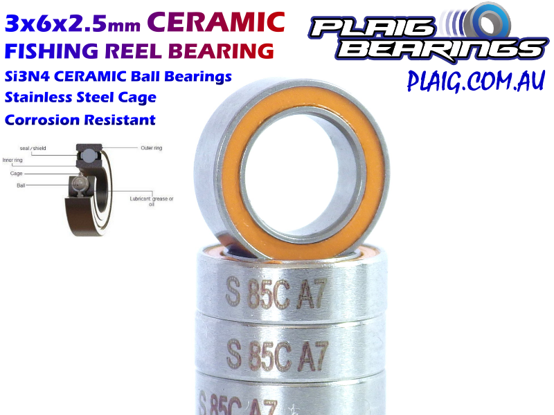 3x6x2.5mm CERAMIC Fishing Reel Bearing – Orange Rubber Seals – SMR63C-2OS -  Plaig Bearings