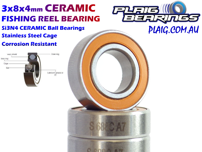 3x8x4mm CERAMIC Fishing Reel Bearing – Orange Rubber Seals – SMR693C-2OS -  Plaig Bearings