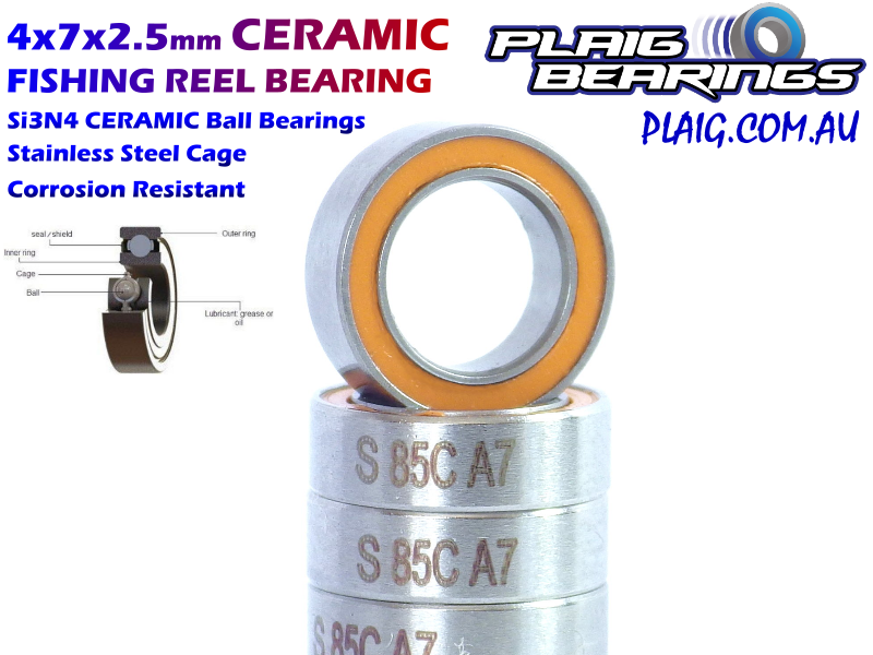 4x7x2.5mm CERAMIC Fishing Reel Bearing – Orange Rubber Seals
